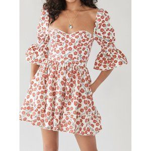 NWT Agua Bendita Cedro Sweetheart Neck Bermelo Print Mini Dress Floral Cotton S